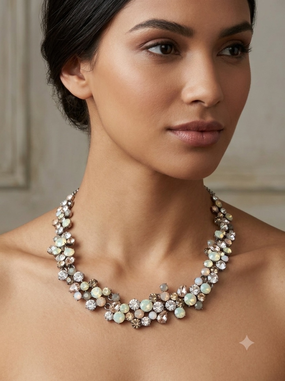 LOFT Rhinestone Crystal Choker Statement Necklace Pink Cream Tones LOFT